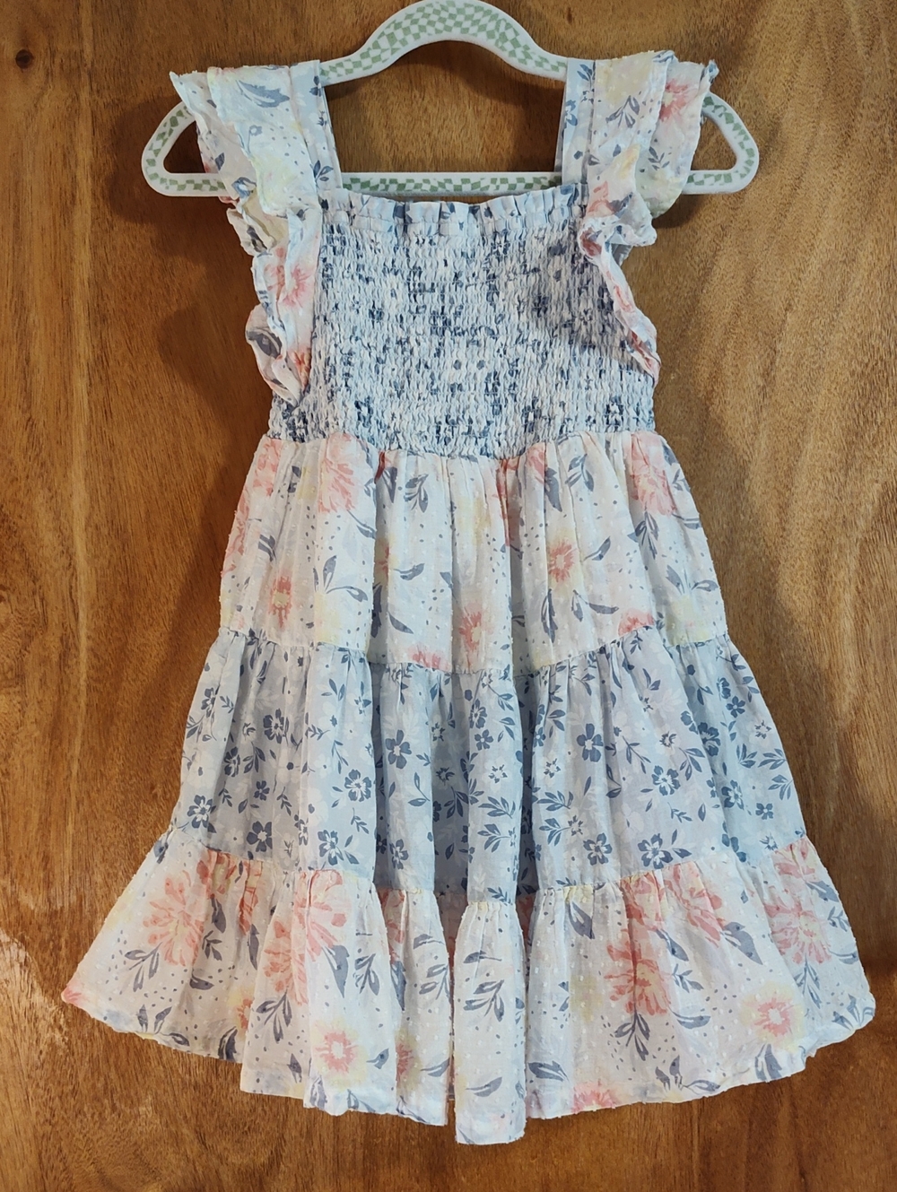 Haute Hippie Kids Style Girls Tiered Dress Mixed Floral Blue Pink Swiss Dot 4T
